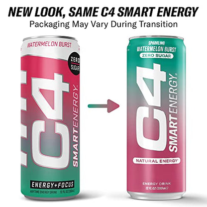 C4 Smart Energy Drink – Boost Focus and Energy with Zero Sugar, Natural Energy, and Nootropics - 200mg Caffeine - Cherry Berry Lime (12oz Pack of 12)