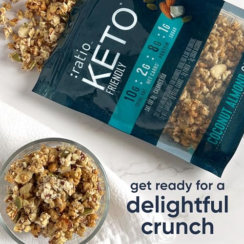 Ratio Coconut Almond Granola Cereal, 1g Sugar, Keto Friendly, 8 OZ Resealable Cereal Bag