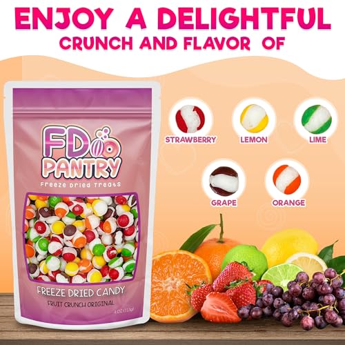 Fruit Crunch Original Candy Freeze Dried 16 oz 1 pound - Assortment Strawberry, Orange, Lemon, Grape, Lime Flavors Large 1lb Big Bag Pouch - Ideal Gift Snack 16oz