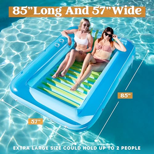 Sloosh Inflatable Tanning Pool Lounge Float, 70" x 46" Suntan Tub Raft Floatie, Tanning Pool with Pillow, Personal Pool Lounger for Adult Summer Water Party, L-Blue