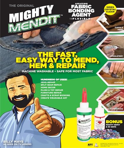 MIGHTY MENDIT™, Permanent Fabric Adhesive, Flexible Stretchable Washable, Clear, 4 oz, (Mighty Mend-It)