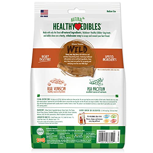 Nylabone Healthy Edibles WILD Natural Long-Lasting Bison Flavor Bone Chew Treats for Dogs, Medium (2 Count)