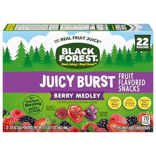 Black Forest, Juicy Burst, Fruit Flavored Snacks, Mixed Fruit Flavors, A Juicy Burst of Natural Flavors, Made with Real Fruit Juice, School Snacks, 0.8 oz 40 ct