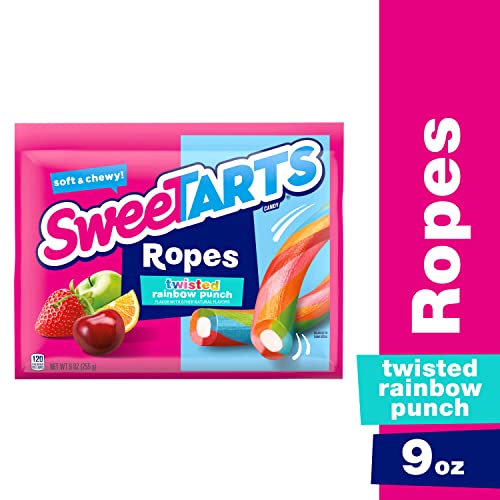 SweeTARTS Ropes, Candy, Twisted Rainbow Punch, Soft and Chewy, Back to School Sweet Treat, 9 oz