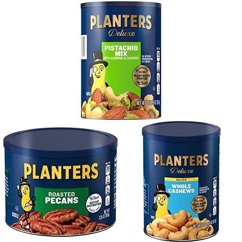 PLANTERS Pistachio Lovers Nut Mix, Mixed Nuts Snack with Pistachios no shell, Almonds & Cashews, Party Snacks, Plant-Based Protein, After School Snack, Bulk Nuts, Kosher 1lb 2.5oz Canister