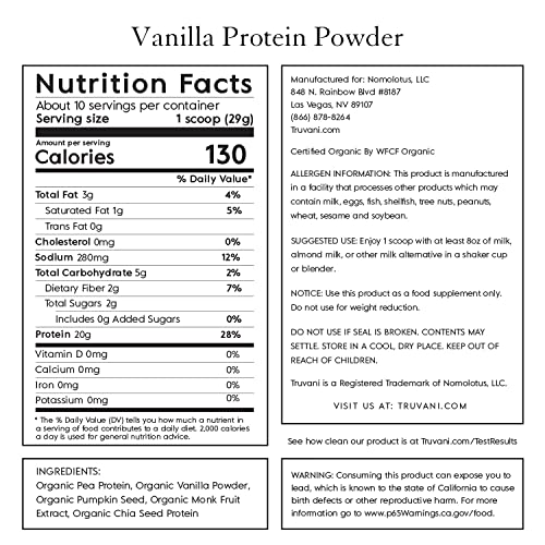 Truvani Vegan Pea Protein Powder | Banana Cinnamon | 20g Organic Plant Based Protein | 1 Serving | Keto | Gluten & Dairy Free | Low Carb | No Added Sugar