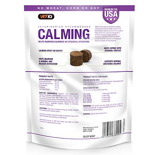 VetIQ Calming Support Supplement for Dogs, Calming Chews Help Manage Stress and Promote Relaxation, Anxiety Relief for Dogs, Made in The USA, 60 Count