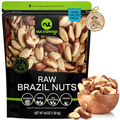 NUT CRAVINGS - Raw Brazil Nuts, Unsalted, No Shell, Whole, (16oz - 1 LB) Bulk Nuts Packed Fresh in Resealable Bag - Kosher Healthy Snack, Natural Keto Vegan -