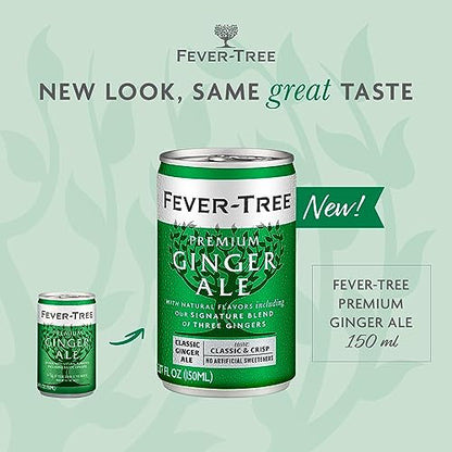 Fever Tree Ginger Beer - Premium Quality Mixer - Refreshing Beverage for Cocktails & Mocktails. Naturally Sourced Ingredients, No Artificial Sweeteners or Colors - 150 ML Cans - Pack of 24