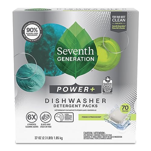 Seventh Generation Power Plus Dishwasher Detergent Packs Fresh Citrus scent Pack of 2 for sparkling dishes Dishwasher tabs 40 count