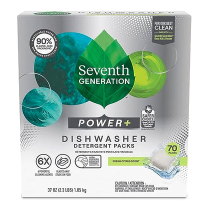 Seventh Generation Power Plus Dishwasher Detergent Packs Fresh Citrus scent Pack of 2 for sparkling dishes Dishwasher tabs 40 count