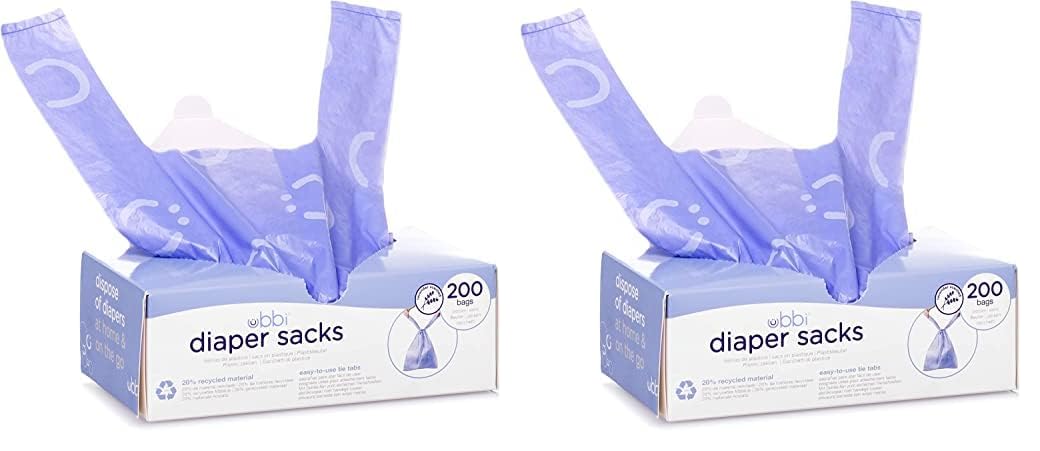 Ubbi Disposable Diaper Sacks, Lavender Scented, Easy-To-Tie Tabs, Diaper Disposal or Pet Waste Bags, 200 Count