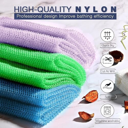 3 Pieces African Bath Sponge African Net Long Net Bath Sponge Exfoliating Shower Body Scrubber Back Scrubber Skin Smoother,Great for Daily Use (Black、Blue、Brown)