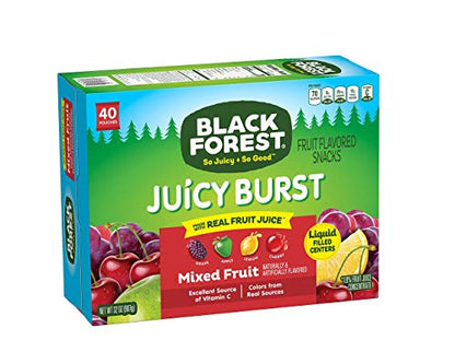 Black Forest, Juicy Burst, Fruit Flavored Snacks, Mixed Fruit Flavors, A Juicy Burst of Natural Flavors, Made with Real Fruit Juice, School Snacks, 0.8 oz 40 ct