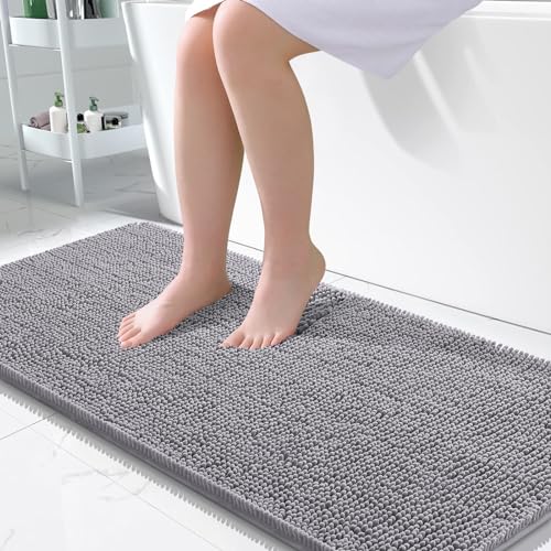 OLANLY Bathroom Rugs 24x16, Extra Soft Absorbent Chenille Bath Rugs, Non-Slip, Dry Quickly, Machine Washable, Bath Mats for Bathroom Floor, Tub and Shower, Beige