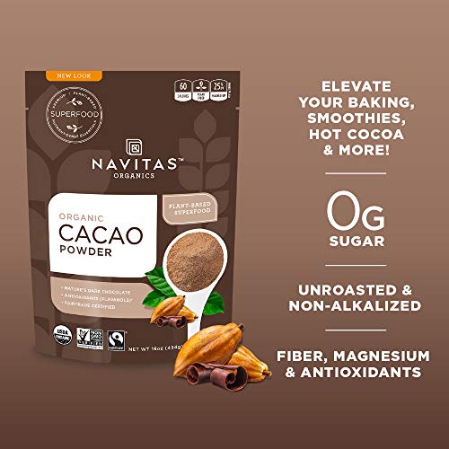 Navitas Organics Cacao Powder, Regenerative Organic Certified, Non-GMO, Fair Trade, Gluten-Free, 8oz. Bag, 15 Servings