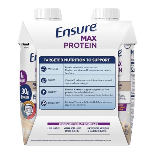 Ensure Max Protein Nutrition Shake with 30g of Protein, 1g of Sugar, High Protein Shake, Milk Chocolate, 11 Fl Oz (Pack of 12), Liquid, Halal