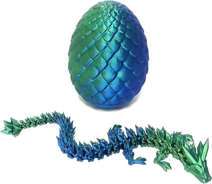 3D Printed Dragon in Egg, Dragon Eggs with Dragon Inside for Boys Kids Home Decor,Executive Articulated Crystal Dragon Fidget Desk Toys (Green)