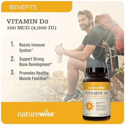 NatureWise Vitamin D3 1000iu (25 mcg) 1 Month Supply for Healthy Muscle Function, Bone Health and Immune Support, Non-GMO, Gluten Free in Cold-Pressed Olive Oil, Packaging May V, 30 Count