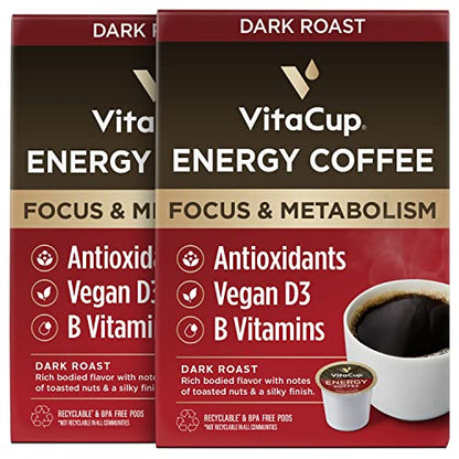 VitaCup Mushroom Coffee Pods - Boost Focus & Immunity with Lions Mane, Chaga, Vitamins, for Memory & Clarity, Recyclable K-Cup Pods, 16 Ct