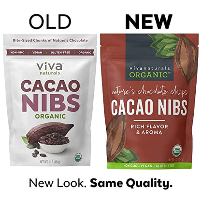 Viva Naturals Organic Cacao Nibs, 1 Lb - Certified Keto and Vegan Superfood, Perfect for Gluten Free Baking, Cacao Nib Smoothies and Healthy Snacks, Premium Criollo Beans, Non-GMO