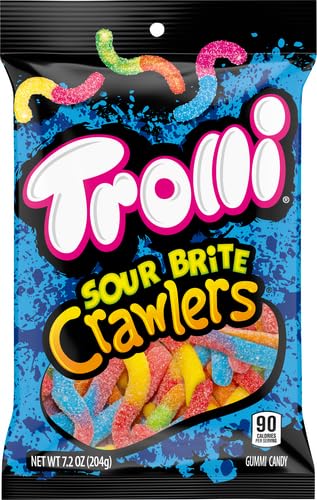 Trolli Sour Brite Crawlers Candy, Original Flavored Sour Gummy Worms, 7.2 Ounce (Pack of 4)