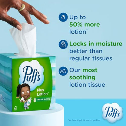 Puffs Plus Lotion Facial Tissue, 1 Family Box, 124 Tissues Per Box