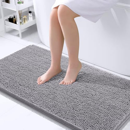 OLANLY Bathroom Rugs 24x16, Extra Soft Absorbent Chenille Bath Rugs, Non-Slip, Dry Quickly, Machine Washable, Bath Mats for Bathroom Floor, Tub and Shower, Beige