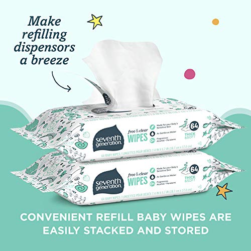 Seventh Generation Baby Wipes, Sensitive Protection with Flip Top Dispenser, White, unscented, 72 Count (Pack of 7) (Packaging May Vary)