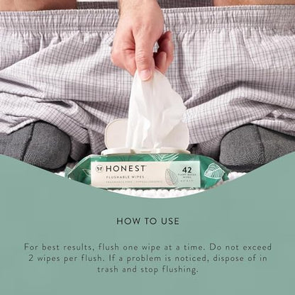 The Honest Company Plant-Based Flushable Wipes | 99% Water, Hypoallergenic, EWG Verified, Safe to Flush | Fragrance Free, 42 Count