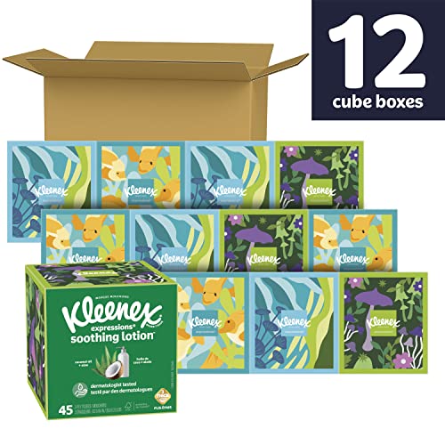 Kleenex Lotion Facial Tissues with Coconut Oil, 8 Cube Boxes, 80 Tissues Per Box, 3-Ply