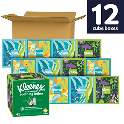 Kleenex Lotion Facial Tissues with Coconut Oil, 8 Cube Boxes, 80 Tissues Per Box, 3-Ply