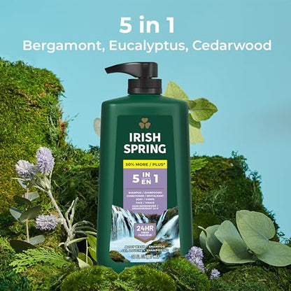 Irish Spring 5 in 1 Body Wash for Men, Men's Body Wash, Smell Fresh and Clean for 24 Hours, Conditions and Cleans Body, Face, and Hair, Made with Biodegradable Ingredients, 30 Oz Pump