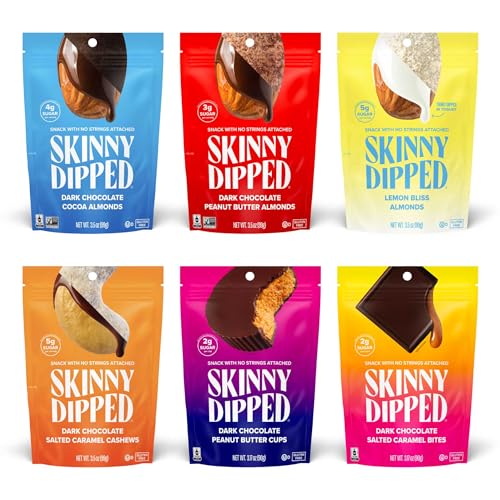 SkinnyDipped Snack Attack Minis Almond Variety Pack, Healthy Snack, Plant Protein, Gluten Free, 0.46 oz Mini Bags, Pack of 25