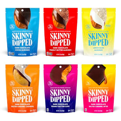 SkinnyDipped Snack Attack Minis Almond Variety Pack, Healthy Snack, Plant Protein, Gluten Free, 0.46 oz Mini Bags, Pack of 25