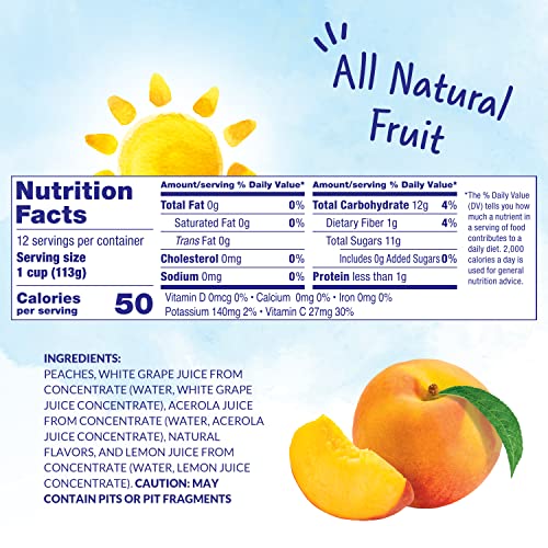 Dole Fruit Bowls Diced Peaches in 100% Juice Snacks, 4oz 12 Total Cups, Gluten & Dairy Free, Bulk Lunch Snacks for Kids & Adults