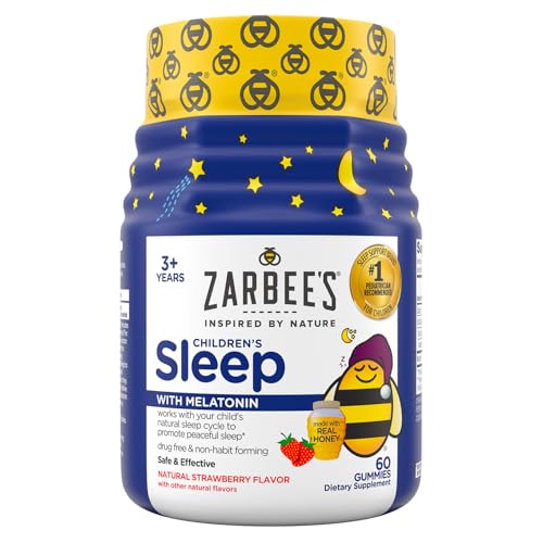 Zarbee's Kids 1mg Melatonin Gummy; Drug-Free & Effective Sleep Supplement for Children Ages 3 and Up; Natural Berry Flavored Gummies; 50 Count