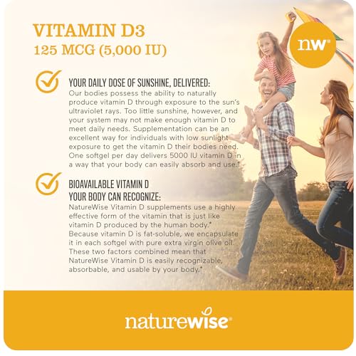 NatureWise Vitamin D3 1000iu (25 mcg) 1 Month Supply for Healthy Muscle Function, Bone Health and Immune Support, Non-GMO, Gluten Free in Cold-Pressed Olive Oil, Packaging May V, 30 Count