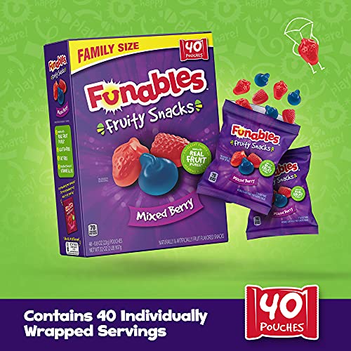 Funables Fruity Snacks, Mixed Berry, Flavored Snacks, Back to School Snack for Lunch, 32 oz 40 ct