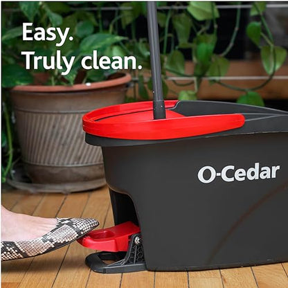 O-Cedar Easywring Microfiber Spin Mop & Bucket Floor Cleaning System with 1 Extra Refill,Red / Gray