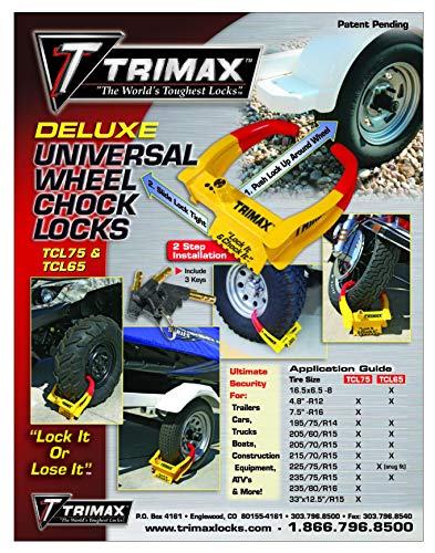 Trimax TCL65 Wheel Chock Lock , Yellow/Red, 7.25in