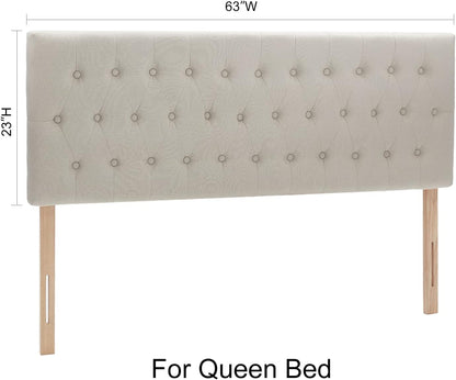 Kingfun Tufted Upholstered Queen Size Bed Headboard in Modern Button Design, Adjustable Solid Wood Head Board, Premium Linen Fabric Padded Headboards in Bedroom (Beige, Queen)