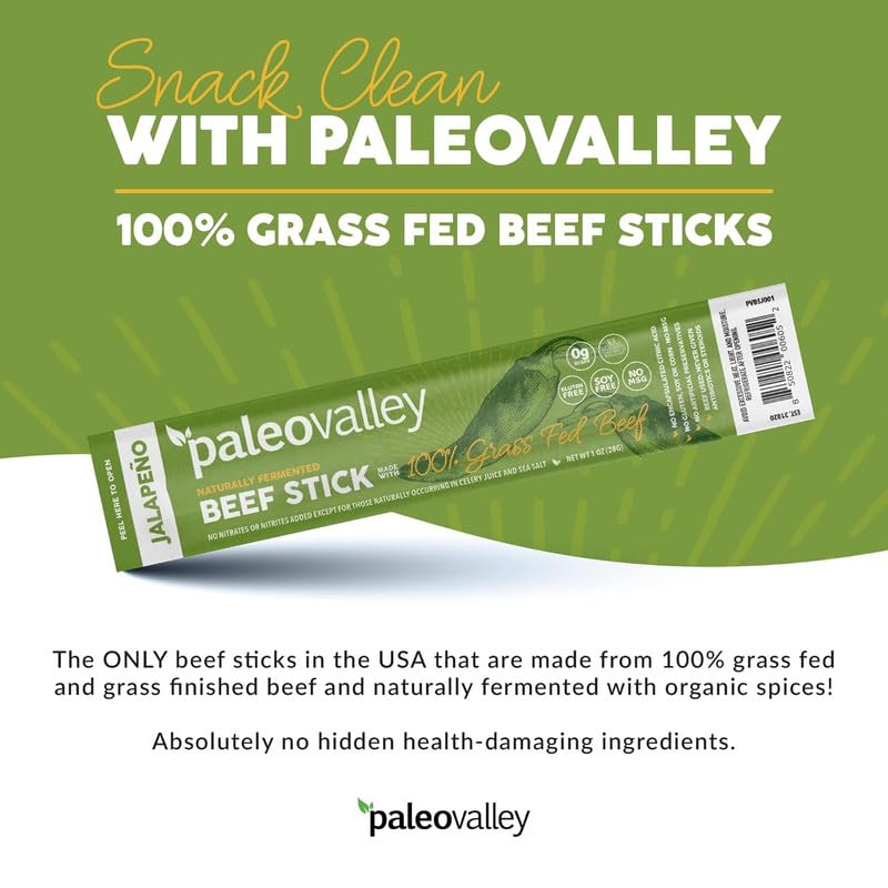 Paleovalley 100% Grass Fed Original Beef Sticks - Delicious Gluten Free Beef Snack - High Protein Keto Friendly