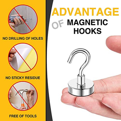 DIYMAG Magnetic Hooks, 30lbs+ Heavy Duty Magnetic Hooks Cruise for Hanging, Super Strong Magnet Hooks for Cruise Cabin, Refrigerator, Classroom, Magnetic Metal Hooks for Grill (Sliver, Pack of 20)