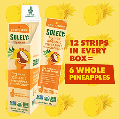 Solely - Organic Mango Fruit Jerky - 12 Individually Wrapped Fruit Strips - Fruit Leather Made from Dried Fruit - Healthy Snacks, Vegan - 0.8oz (23g)