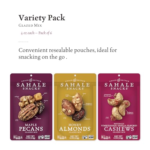 Sahale Snacks Glazed Mix Nut Blend Variety Pack, 1.5 Oz Grab & Go Bags (12 Total Packs) - Four Different Dry-Roasted Deluxe Mixed Nuts Blends Included - Non-GMO Kosher & Certified Gluten-Free Snacks