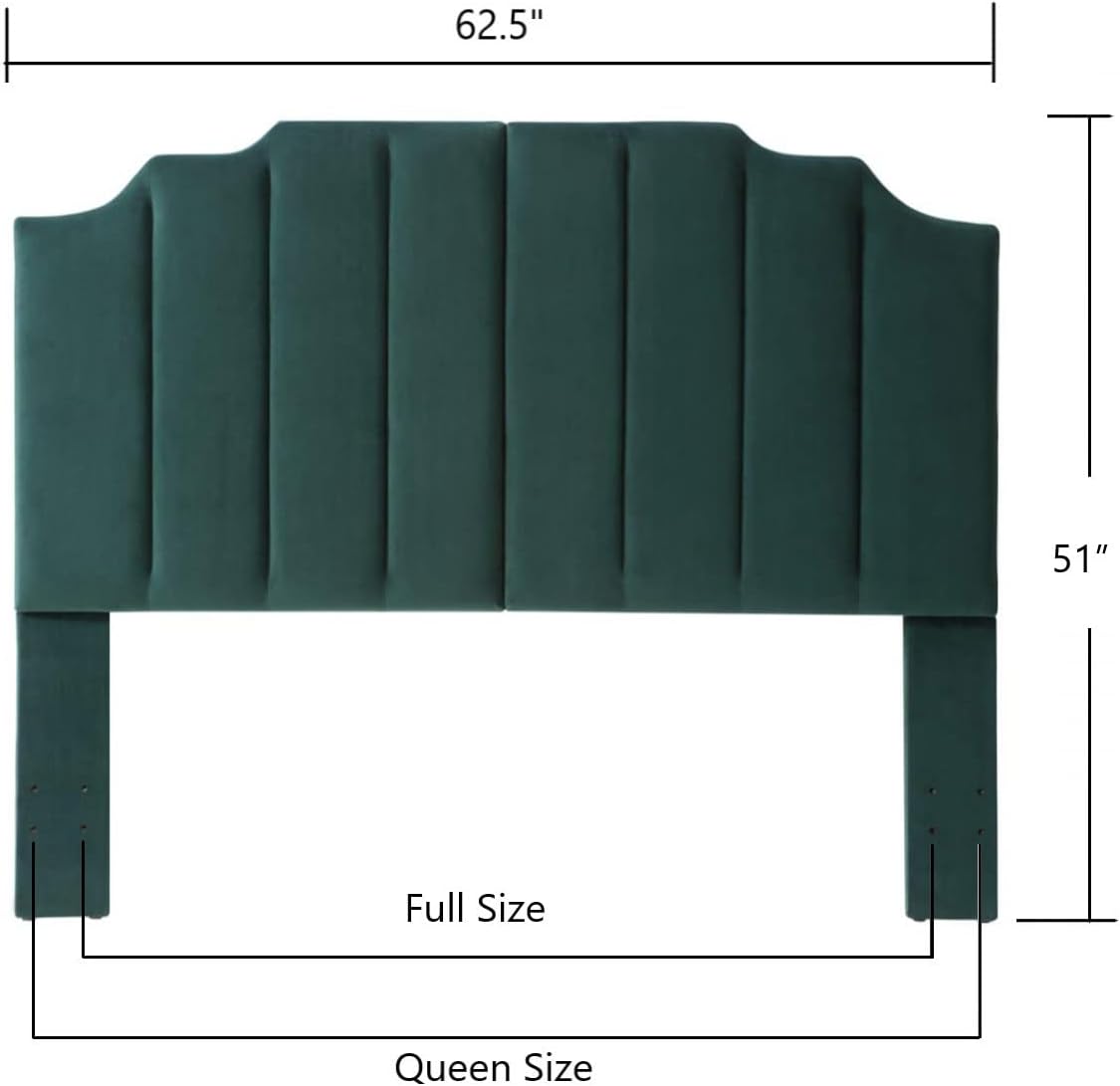 24KF Green Velvet Upholstered Queen Size Headboard Full Size Headboard,Tufted Headboard for Queen Bed Full Bed,Modern Vertical Channel Design with Curved Tufted Queen/Full Headboard-Jade Green