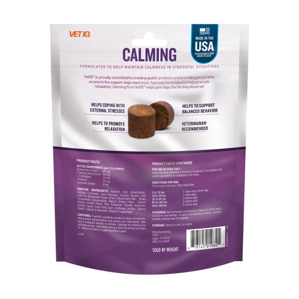 VetIQ Calming Support Supplement for Dogs, Calming Chews Help Manage Stress and Promote Relaxation, Anxiety Relief for Dogs, Made in The USA, 60 Count