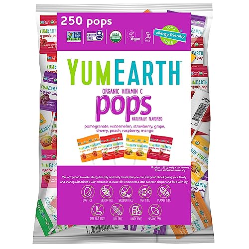 YumEarth Organic Pops Variety Pack, 14 Fruit Flavored Favorites Lollipops, Allergy Friendly, Gluten Free, Non-GMO, Vegan, No Artificial Flavors or Dyes