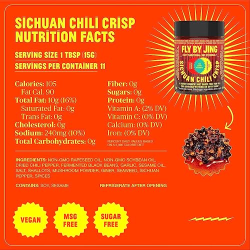 FLYBYJING Sichuan Chili Crisp - Premium Spicy Savory All-Natural Vegan Chili Oil - Crunchy Hot Sauce, Good on Everything, Sugar Free - 6oz (Pack of 1)